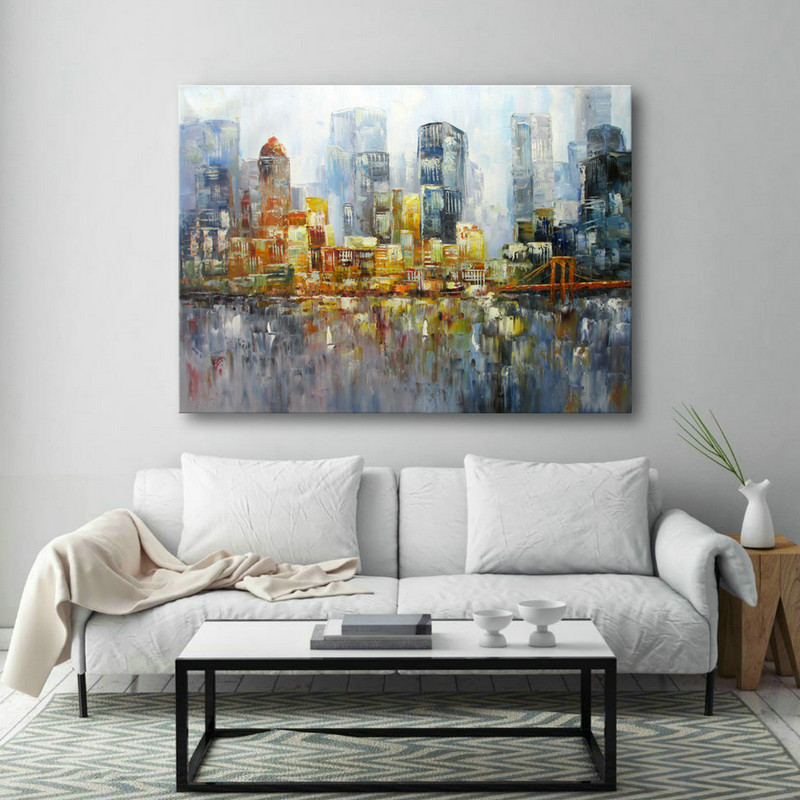 City New York Oil Painting On Canvas Wall Art for Living Room Bedroom Home Office Decorations - Click Image to Close